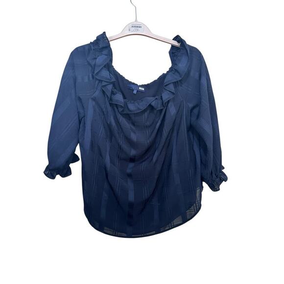 RACHEL Rachel Roy Blue Ruffled Off Shoulder 3/4 Sleeve Wear To Work Top Size 0X - Picture 2 of 6
